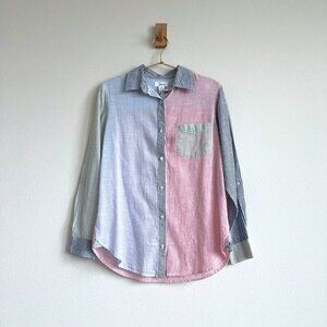Japna Pinstripe Pastel Colorblock Cotton Button Down Shirt - Size S